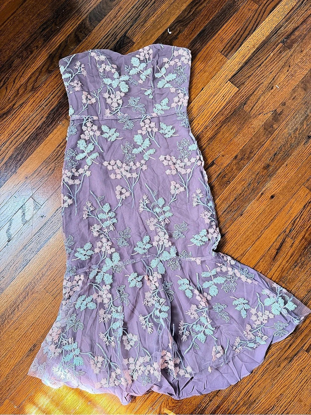 Lulus Mauve Floral Sequin Embroidered Strapless Dress Size Unknown
